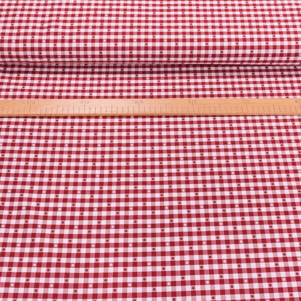 Dekorační látka / ubrusovina 63025/21 vínová kostka s puntíky, šířka 140cm (látka v metráži)