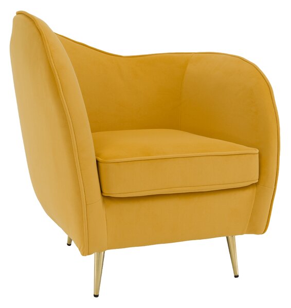 KONDELA Designové křeslo, žlutá Velvet látka/gold chrom zlatá, EZIO
