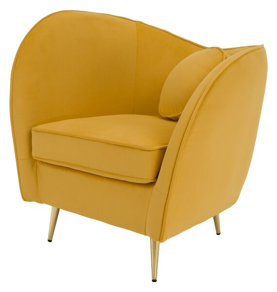 KONDELA Designové křeslo, žlutá Velvet látka/gold chrom zlatá, EZIO