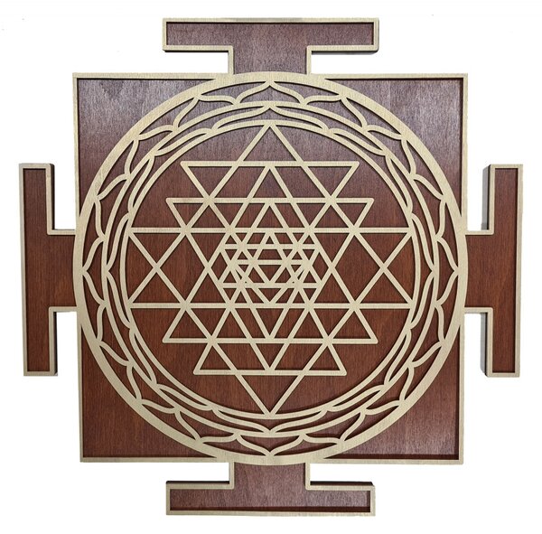 Dřevěný obraz Sri Yantra zlatá | Rozměry Ø (cm): 40