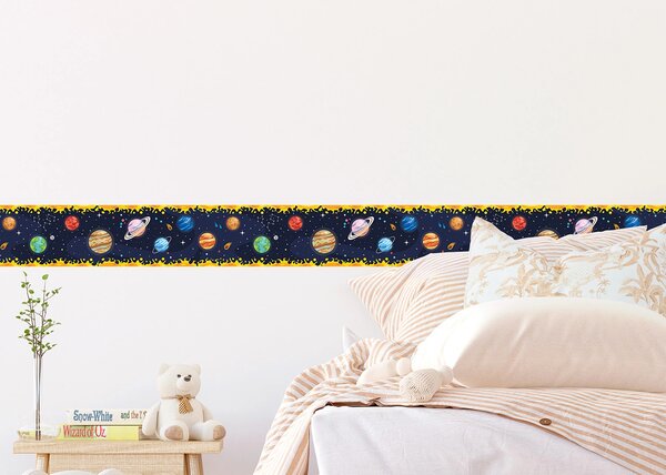 Dětská samolepící bordura na zeď Kosmický Průvod | 5 m x 13.8 cm | DWBD8257