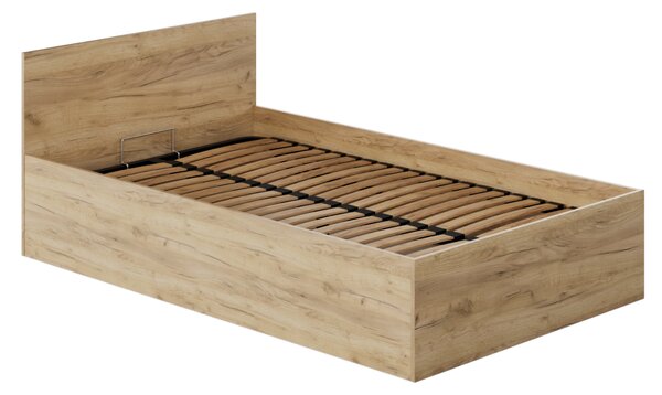 KONDELA Postel s kovovým roštem a úložným prostorem, 120x200, dub artisan, DOLI
