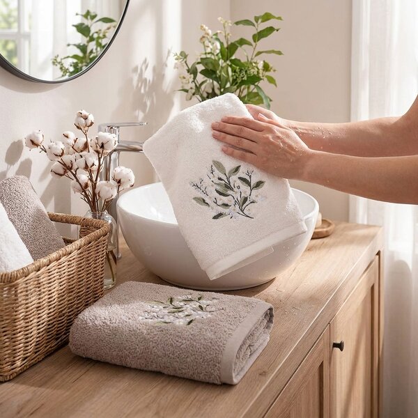 Praktik dárkový set froté ručníků SANY 04, bílé květiny, bílo-béžová, 2x 50x90cm