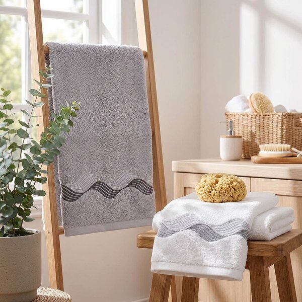 Praktik dárkový set froté ručníků SANY 03, vlnky, bílo-šedá, 2x 50x90cm
