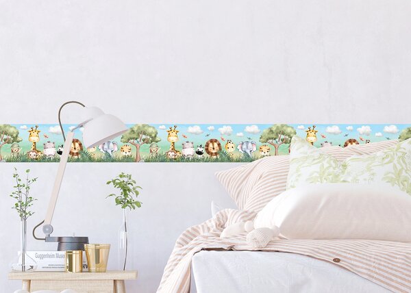 Dětská samolepící bordura na zeď Džungle Safari | 5 m x 13.8 cm | DWBD8009