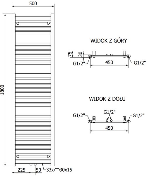Mexen Hades, elektrické topné těleso 1800 x 500 mm, 900 W, chromová, W104-1800-500-2900-01