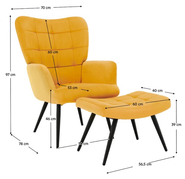 KONDELA Křeslo s podnoží, žlutá Velvet látka/černá, HABEN