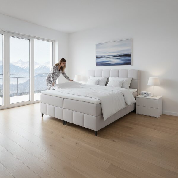 KONDELA Boxspringová postel, 180x200, světle šedá, ALMA