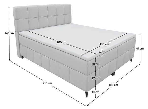KONDELA Boxspringová postel, 180x200, světle šedá, ALMA