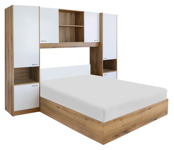 KONDELA Postel s nástavcem, 160x200, bílá vysoký lesk HG, MILAGA