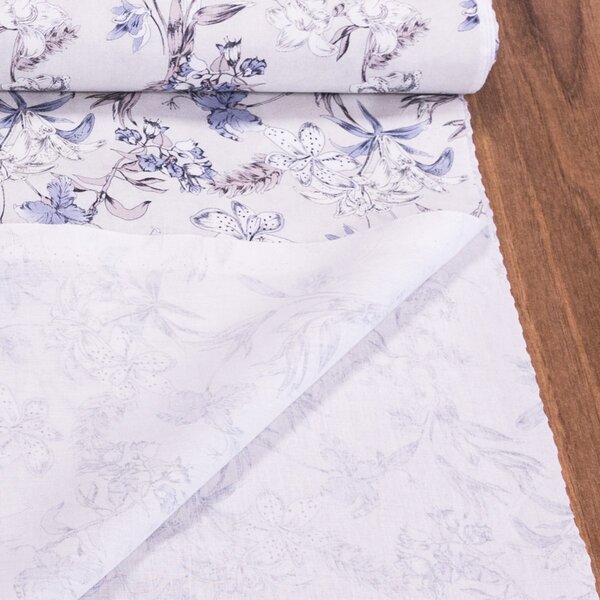 Bavlněné plátno TREND LEVILA-A 2 AZUL, fialové květy béžové, š.150cm (látka v metráži)