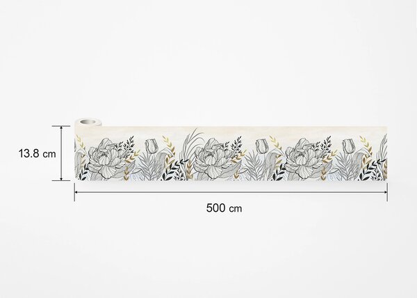 Samolepící bordura na zeď Kaligrafické Květiny | 5 m x 13.8 cm | DWB8419