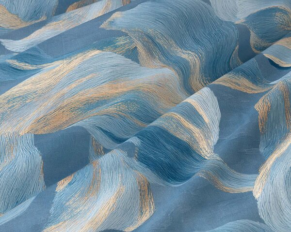 Matějovský Povlečení OPALINE, modro-zlaté vlny, bavlněný satén digitál, 140x200cm + 70x90cm