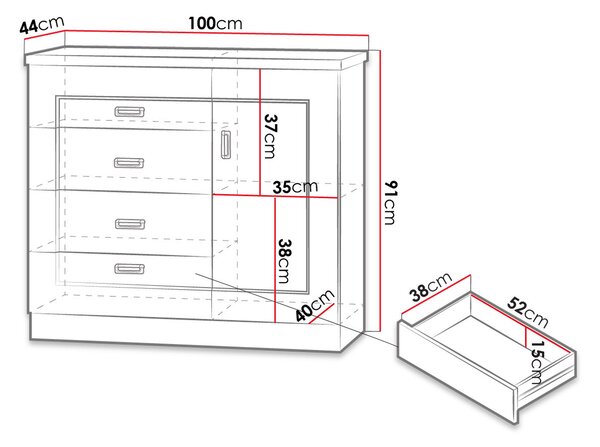 Kombinovaná komoda MERLO - šířka 100 cm, dub