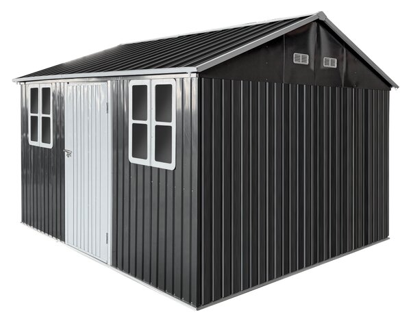 KONDELA Plechový zahradní domek na nářadí, antracitová, 3,6x3,1x2,5 m, GABKO