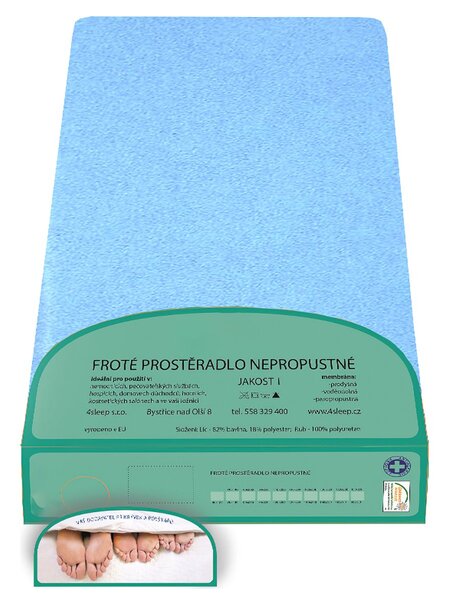 4sleep froté prostěradlo nepropustné 90x200cm, modré
