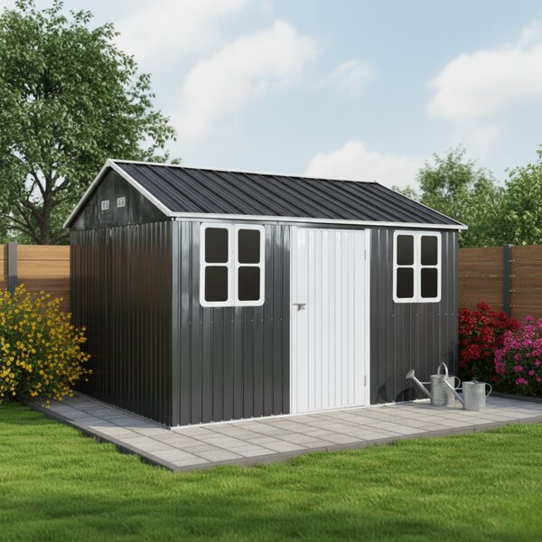 KONDELA Plechový zahradní domek na nářadí, antracitová, 3,6x3,1x2,5 m, GABKO
