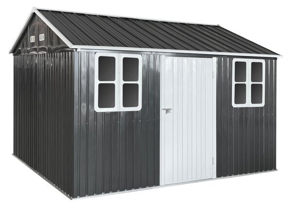KONDELA Plechový zahradní domek na nářadí, antracitová, 3,6x3,1x2,5 m, GABKO
