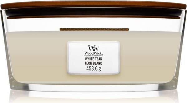 Woodwick White Teak vonná svíčka s dřevěným knotem (hearthwick) 453.6 g