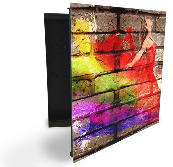Glasdekor skříňka na klíče - barevná abstrakce na zdi - Pravé / Bílá