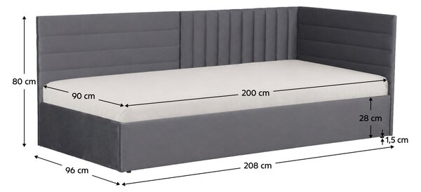 KONDELA Postel s roštem, 90x200, šedá Velvet látka, MEVIA