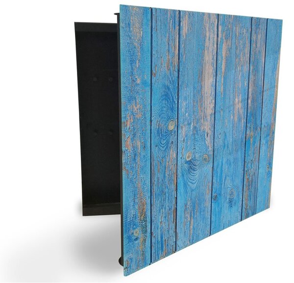 Glasdekor skříňka na klíče - dřevo modrý nátěr - Pravé / Bílá