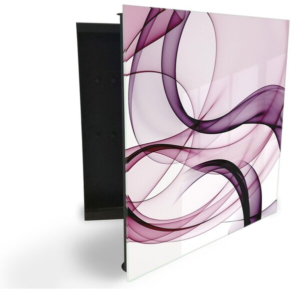 Glasdekor skříňka na klíče - fialové abstraktní vlny na bílém - Pravé / Bílá