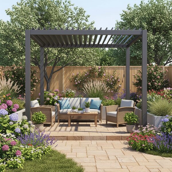 KONDELA Bioklimatická pergola, antracit, 3x3 m, ZIA