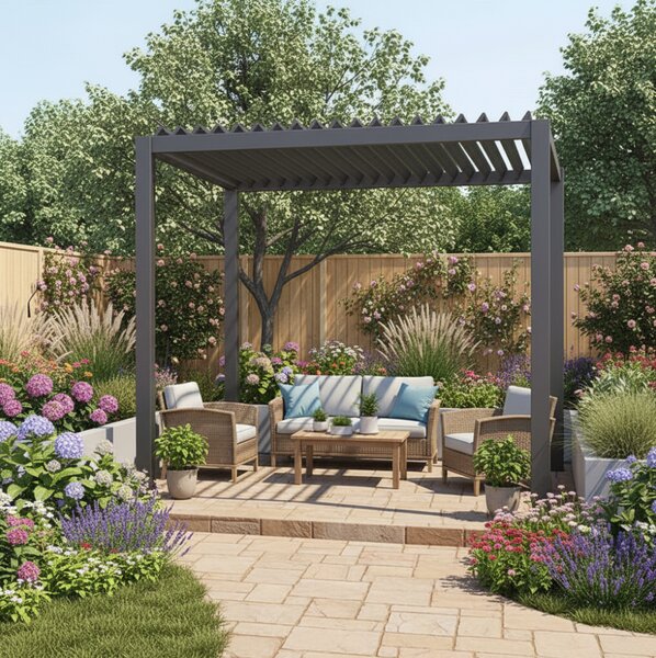 KONDELA Bioklimatická pergola, antracit, 3x3 m, ZIA