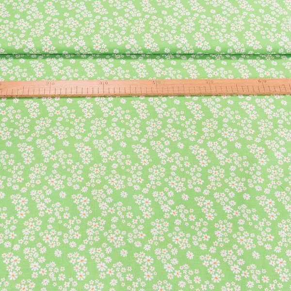 Bavlněné plátno TREND 5 VERDE, bílé kytičky na jarní zelené, š.150cm (látka v metráži)