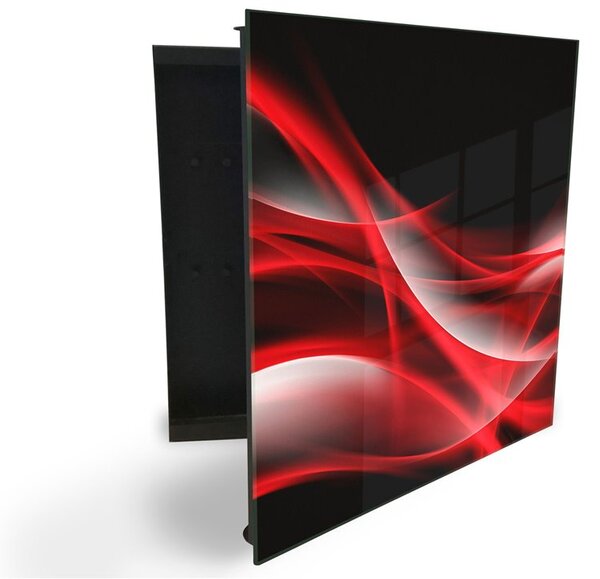 Glasdekor skříňka na klíče - rudě červená abstrakce na černém - Pravé / Černá