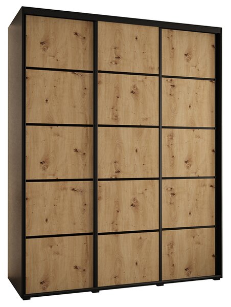 Šatní skříň s posuvnými dveřmi DAVOS 4, 190cm | Černá / DUB Artisan / černé pojezdy