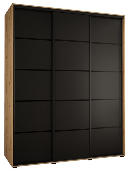 Šatní skříň s posuvnými dveřmi DAVOS 4, 190cm | DUB Artisan / černá / černé pojezdy