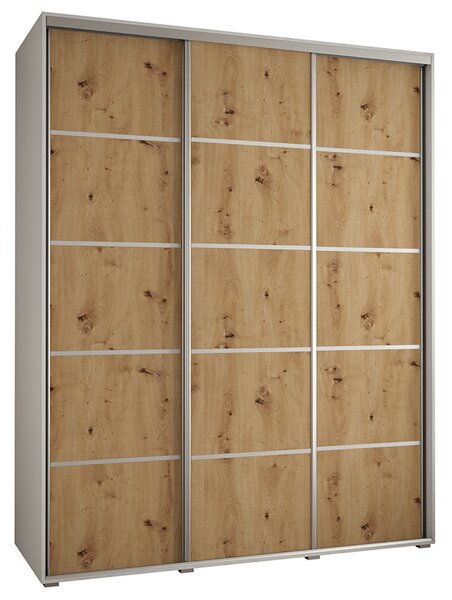 Šatní skříň s posuvnými dveřmi DAVOS 4, 190cm | Bílá / DUB Artisan / stříbrné
