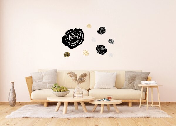Samolepka na zeď Černé Růže se Zlatými a Stříbrnými Elementy | 65 x 85 cm | DFL0488