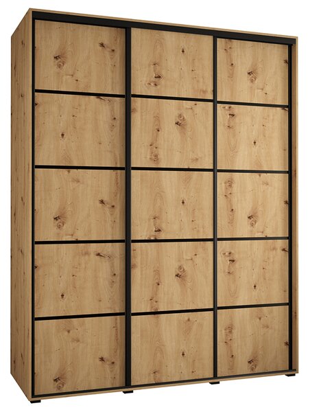 Šatní skříň s posuvnými dveřmi DAVOS 4, 190cm | DUB Artisan / černé pojezdy
