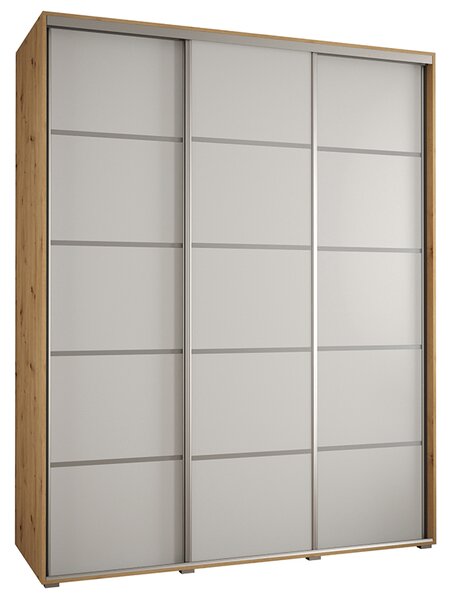 Šatní skříň s posuvnými dveřmi DAVOS 4, 190cm | DUB Artisan / bílá / stříbrné