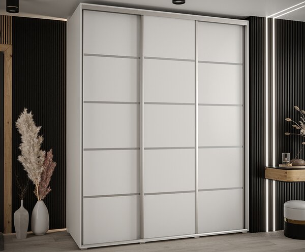 Šatní skříň s posuvnými dveřmi DAVOS 4, 190cm | Bílá / stříbrné pojezdy
