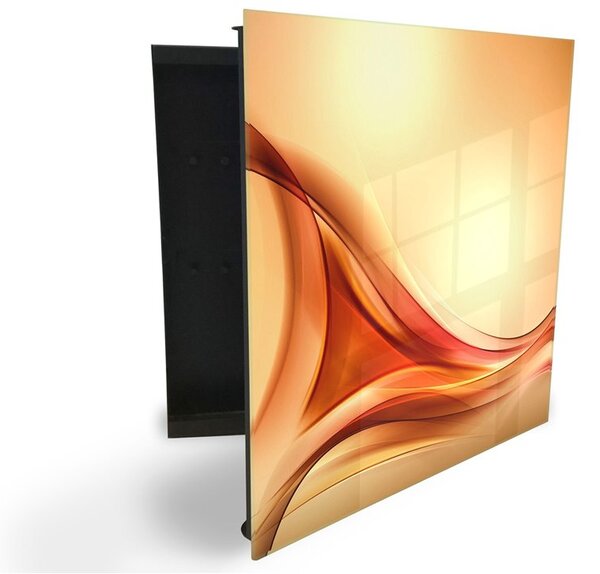 Glasdekor skříňka na klíče - béžovo oranžová abstrakce - Levé / Bílá