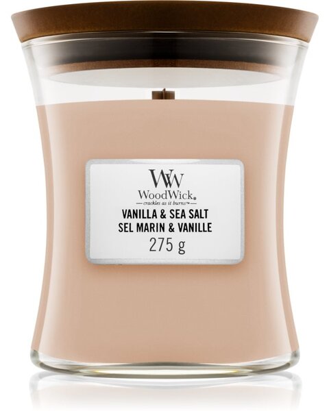 Woodwick Vanilla & Sea Salt vonná svíčka s dřevěným knotem 275 g