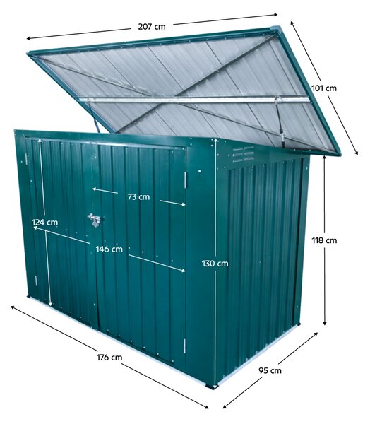 KONDELA Ocelový box na dva odpadkové koše, zelená, RUBIS