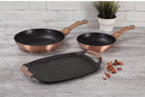Sada pánví s mramorovým povrchem 3 ks Rosegold Metallic Line