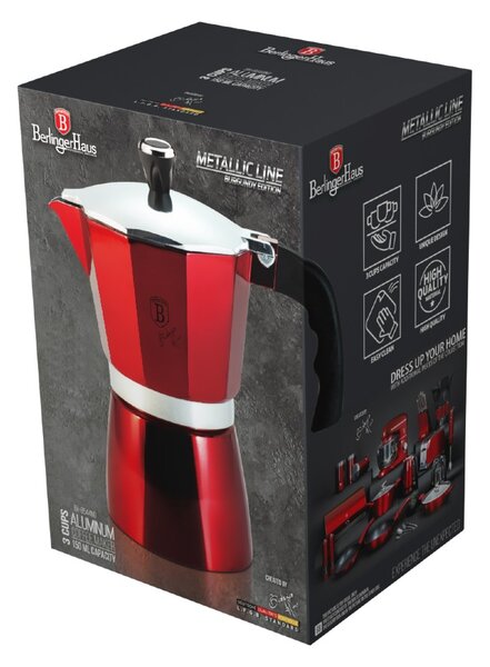 Konvice na espresso 3 šálky Burgundy Metallic Line