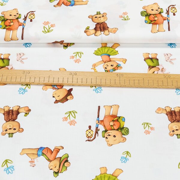 Bavlněný satén dětský LITTLE BEARS DIGITÁLNÍ TISK, medvídek na bílé, š.150cm (látka v metráži)