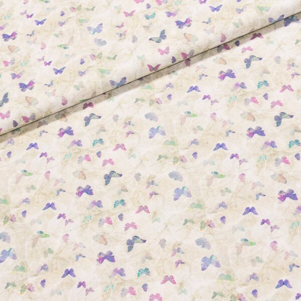 Bavlněné plátno 21 PURPURA, fialoví motýlci, š.150cm (látka v metráži)