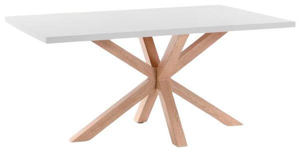 Bílý jídelní stůl Kave Home Argo 180 x 100 cm s přírodní kovovou podnoží