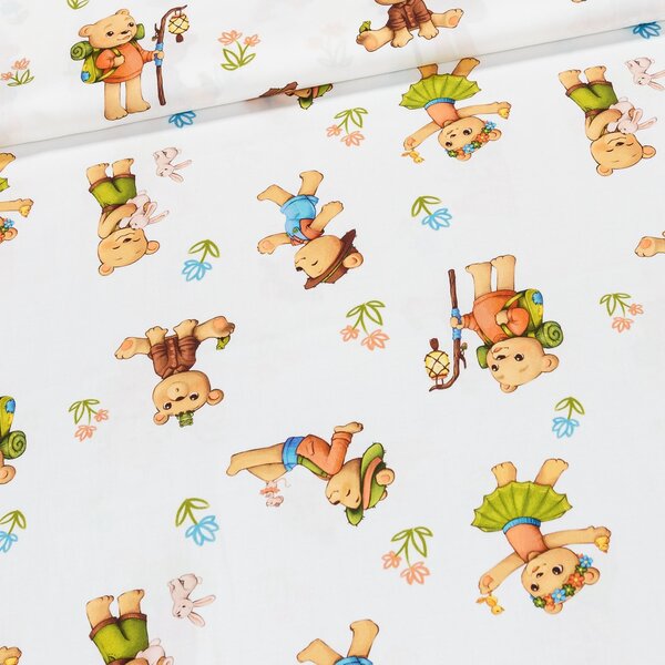 Bavlněný satén dětský LITTLE BEARS DIGITÁLNÍ TISK, medvídek na bílé, š.150cm (látka v metráži)