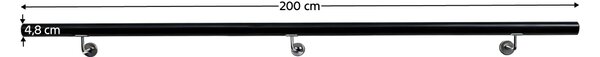 KONDELA Madlo/zábradlí, masivní dřevo, černá, 200 cm, MANEL TYP 2