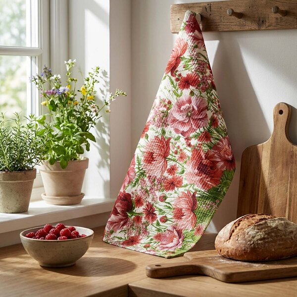 Bellatex kuchyňská utěrka 324 KVĚTINY, vínová 1 kus, 50x60cm