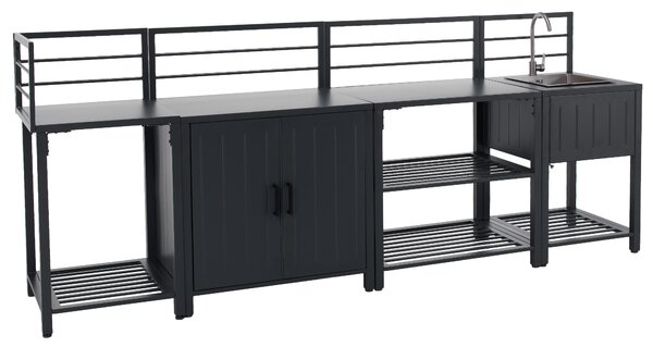 KONDELA 4-dílná zahradní kuchyňská linka s dřezem, šedá, TANITA